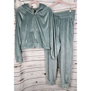 Victoria's Secret Velour Track Suit Set M Sage Green Full Zip Hoodie Jacket